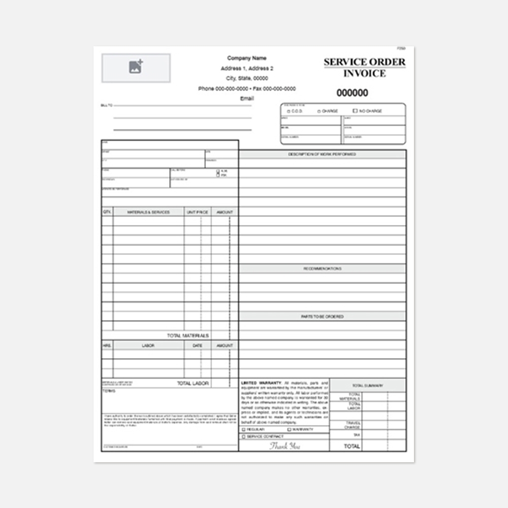 8-1/2" x 11" 3-Part Carbonless Glue Line Set - Service Order Invoice