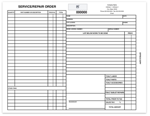 Compact Repair Order Forms for Auto Repair Shops