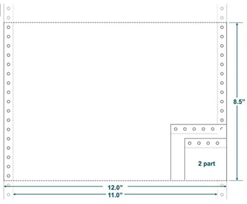12" X 8 1/2" Continuous Blank Printer Paper 2 Part