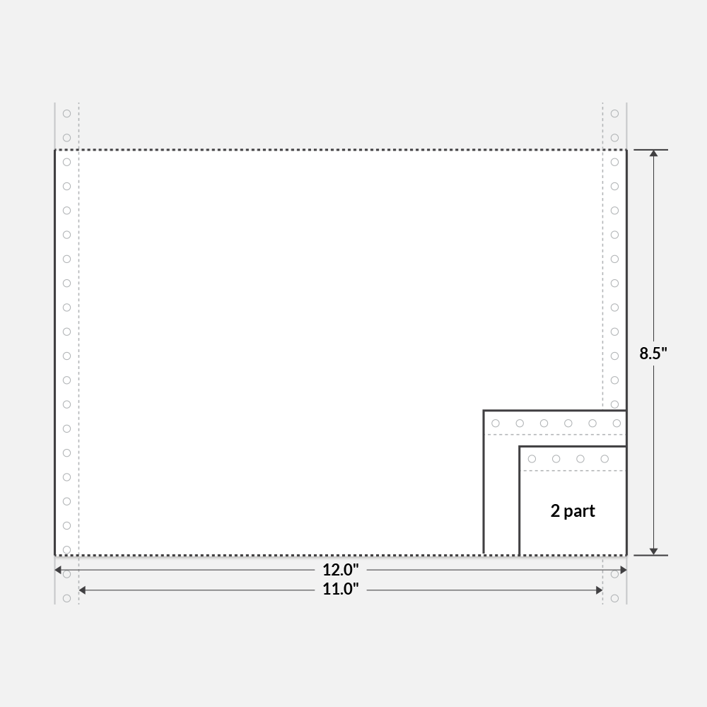 Shop Taylor – 12 x 8.5 Continuous Blank Printer Paper, 2-Part Carbonless Forms with perforated edges and tear-off tractor feed margins, providing duplicate copies for impact printing.