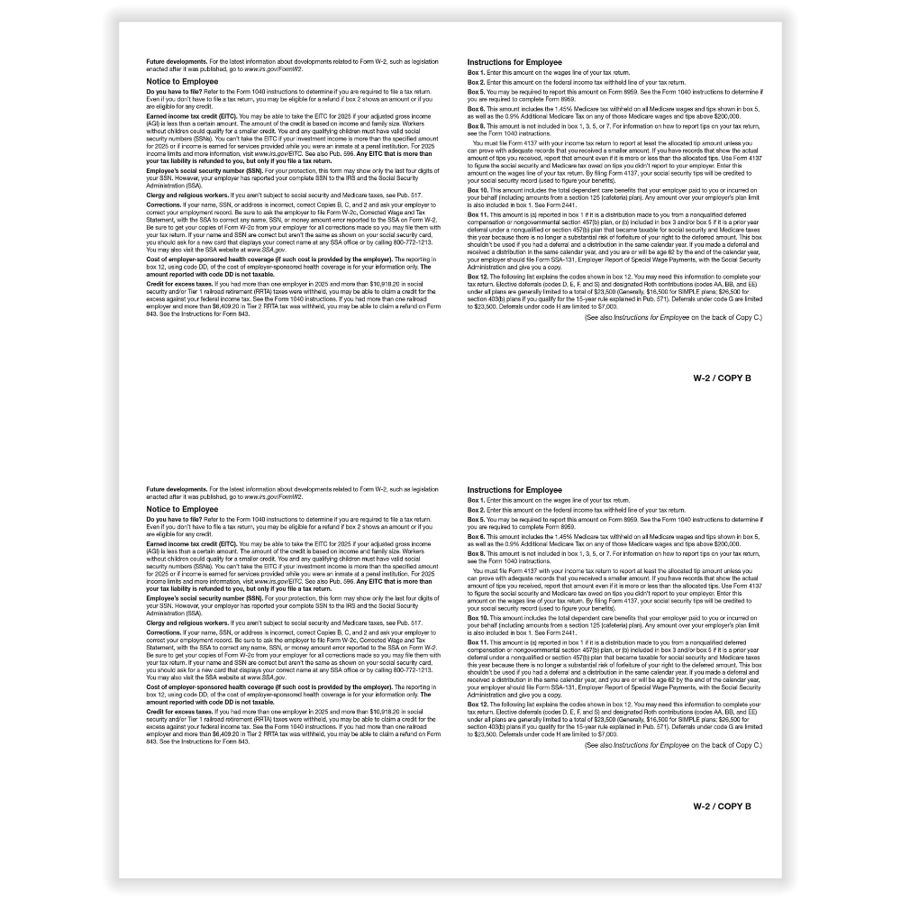 Laser W-2 Copy B Tax Forms (Bulk Pack of 500) | Shop Taylor
