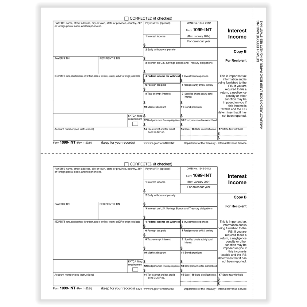 1099-INT, 2-Up, Recipient Copy B