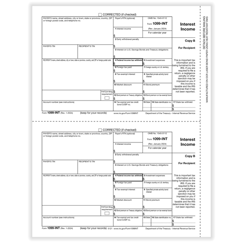 1099-INT, 2-Up, Recipient Copy B