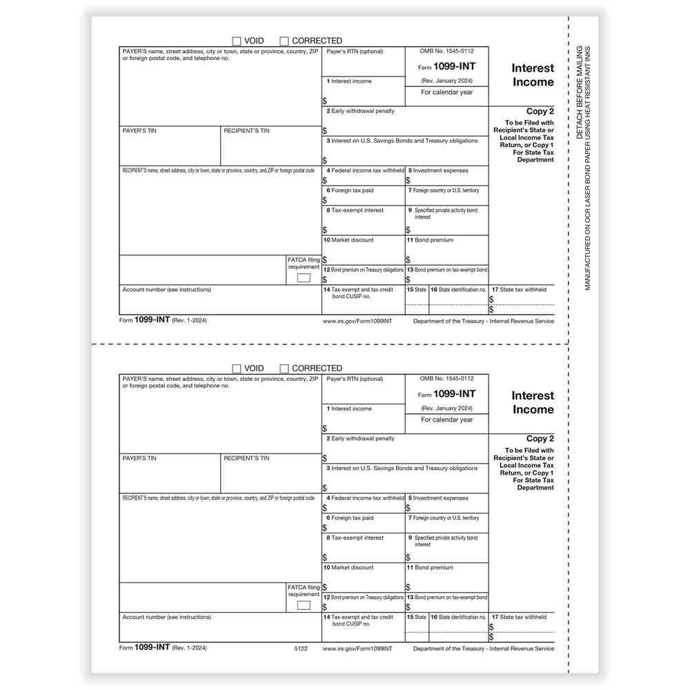 1099-INT, 2-Up, State or Local Copy 2/1
