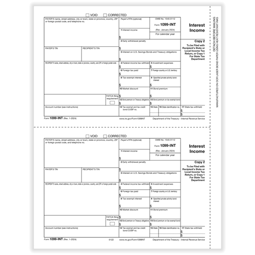 1099-INT, 2-Up, State or Local Copy 2/1