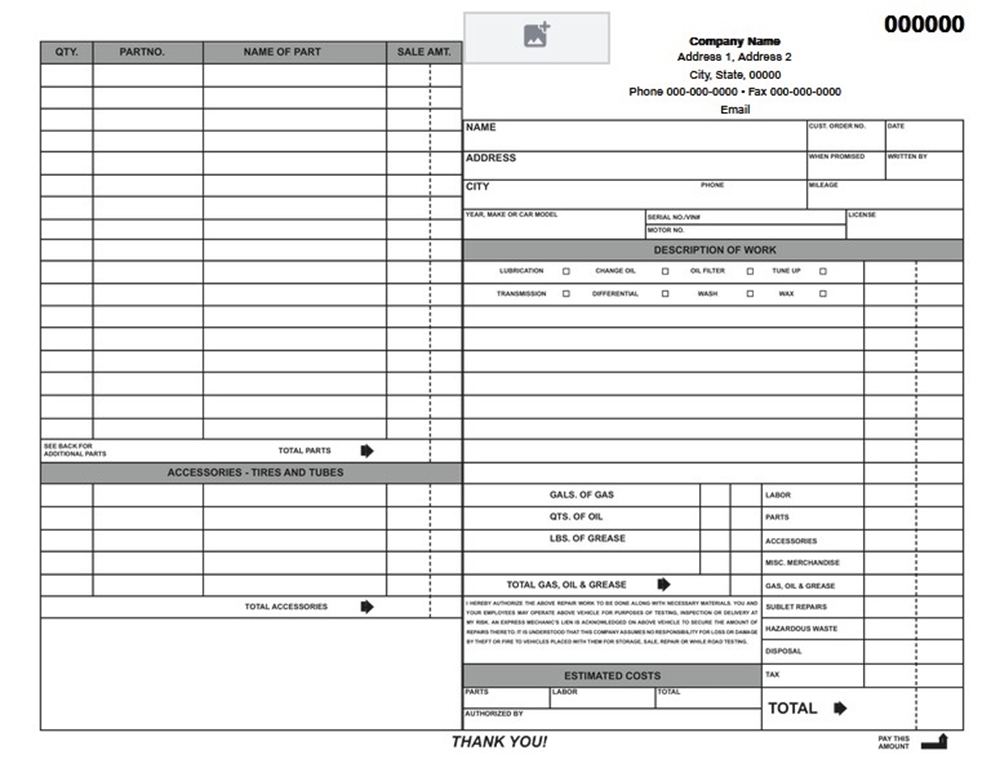11" x 8-1/2" 3-Part Glue Line Set - Repair Order