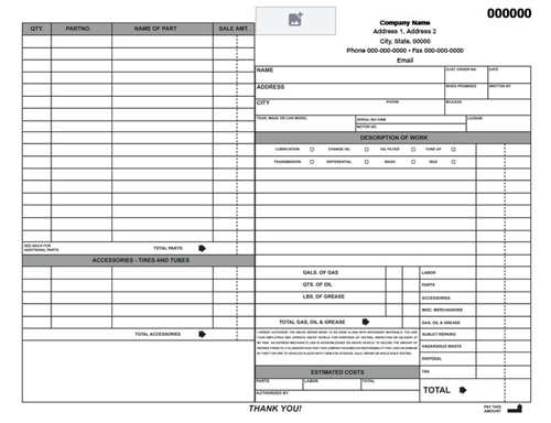 11" x 8-1/2" 3-Part Glue Line Set - Repair Order