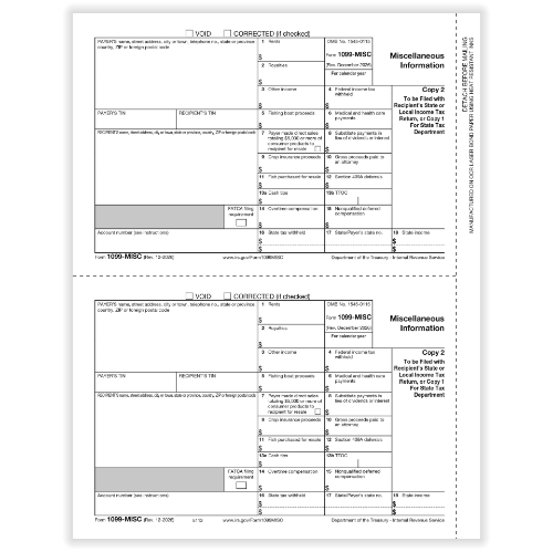 Pre-printed 1099 MISC, Copy 2/1