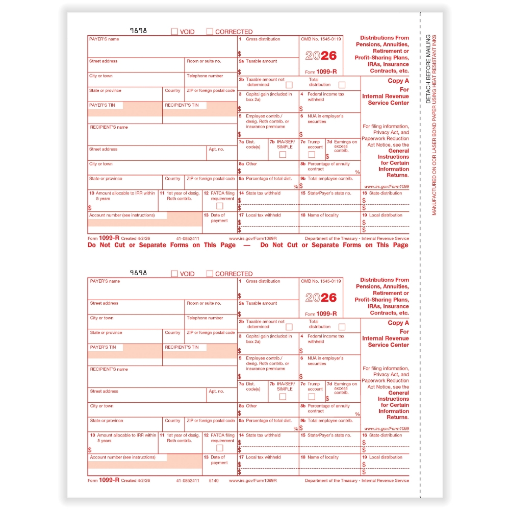 Official IRS 1099-R Copy A Forms