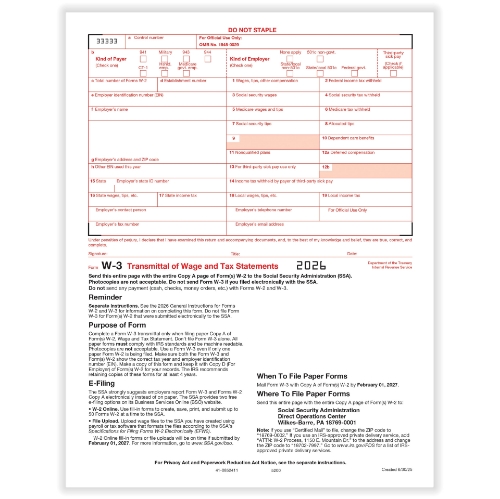 W-3 Transmittal of Income and Tax Statement