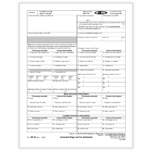 W-2C Employee Copy C & Copy 2 Corrected Wage & Tax Statement Forms (50 Sheets)