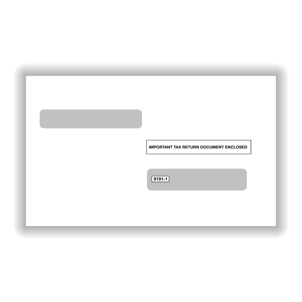 Double-Window Gummed Envelopes for W-2 4-Up Box Forms (500 Envelopes)