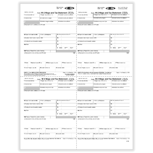 W-2 Employee Copies B, C, 2 & Additional Copy Forms, 4-Up Style (50 Forms)