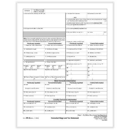W-2C Employer State, City & Local Tax Copies 1 & D Forms (50 Forms)